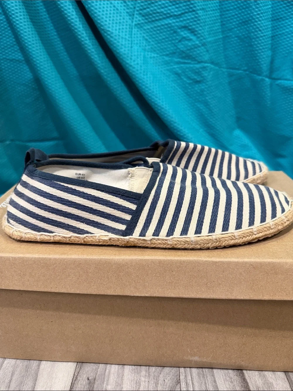 Zara Navy and White Striped Mens Boat Shoes